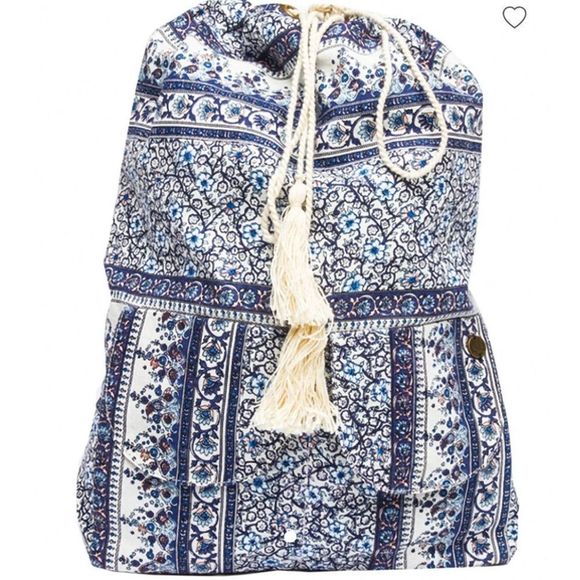Billabong Handbags - Billabong Shanti Bound Cinch Backpack Blue Floral